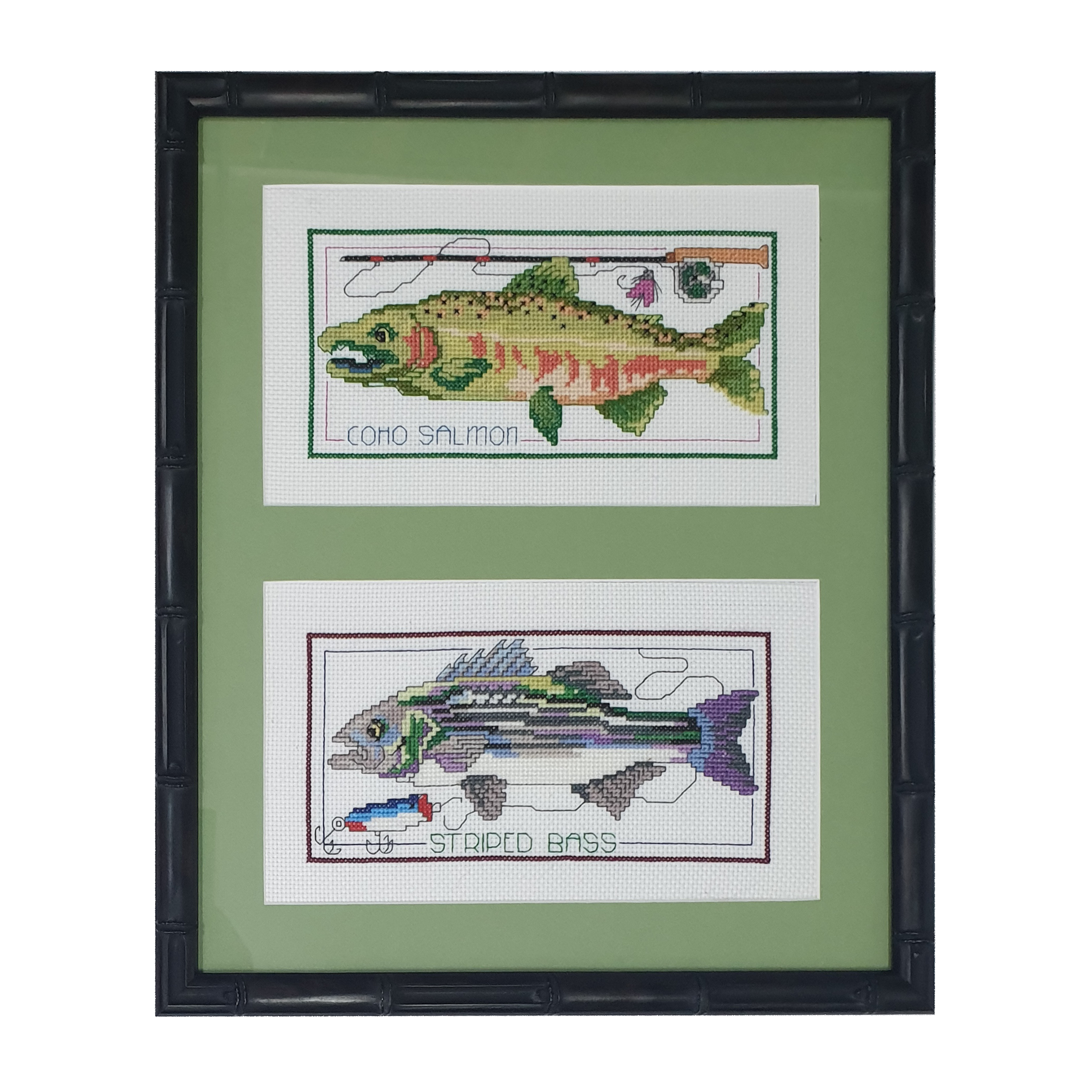 Hand Embroidered Salmon and Bass